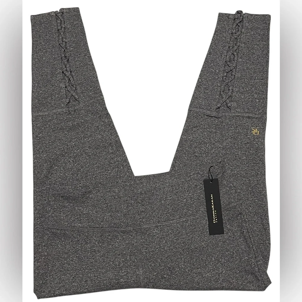 DONNA KARAN ACTIVE LEGGINGS PANTS ANKLE WOMEN CUT OUT BACK COLOR GREY SIZE LARGE - Picture 9 of 14